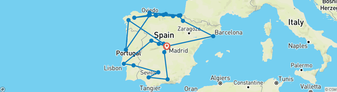 Image d'une carte montrant l'itinéraire du circuit