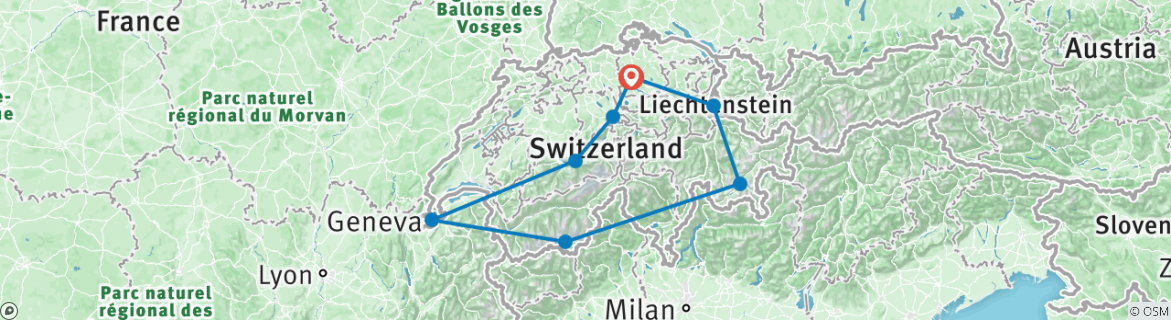 Image of a map showing the route of the tour