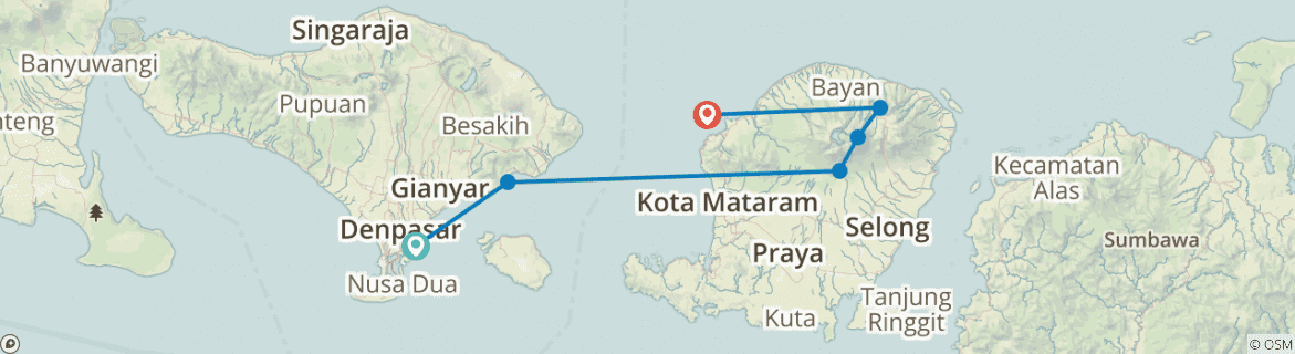 Image of a map showing the route of the tour