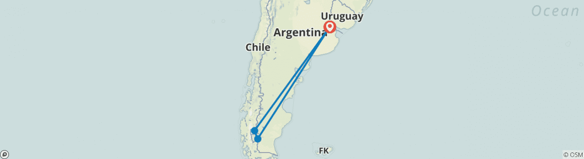 Image of a map showing the route of the tour