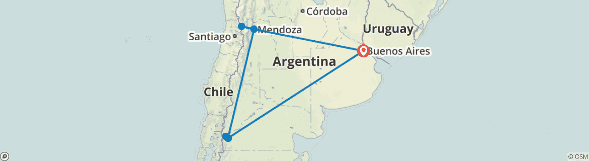 Image of a map showing the route of the tour