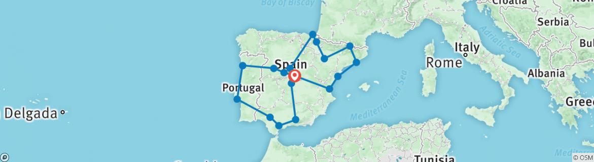 Image of a map showing the route of the tour