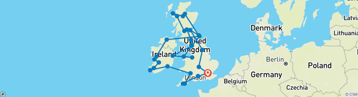 Image of a map showing the route of the tour