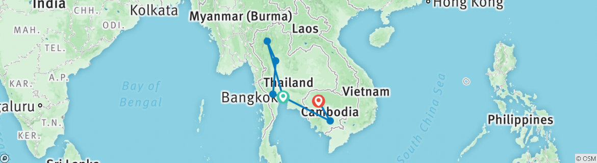 Image of a map showing the route of the tour
