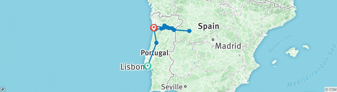Image of a map showing the route of the tour