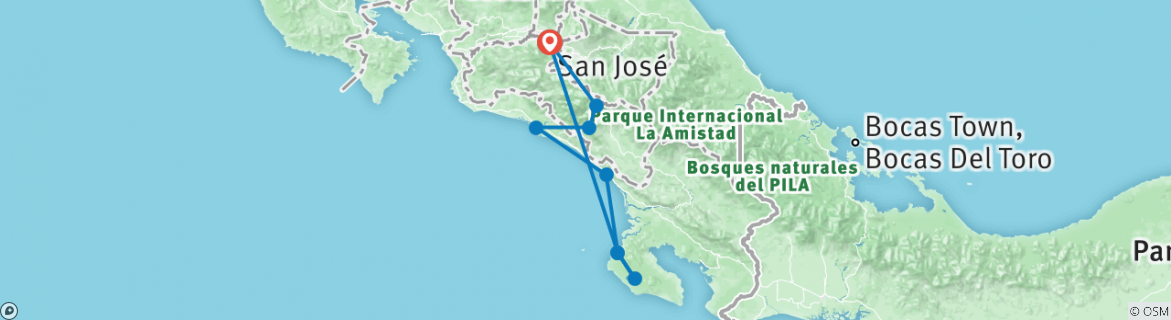 Image of a map showing the route of the tour