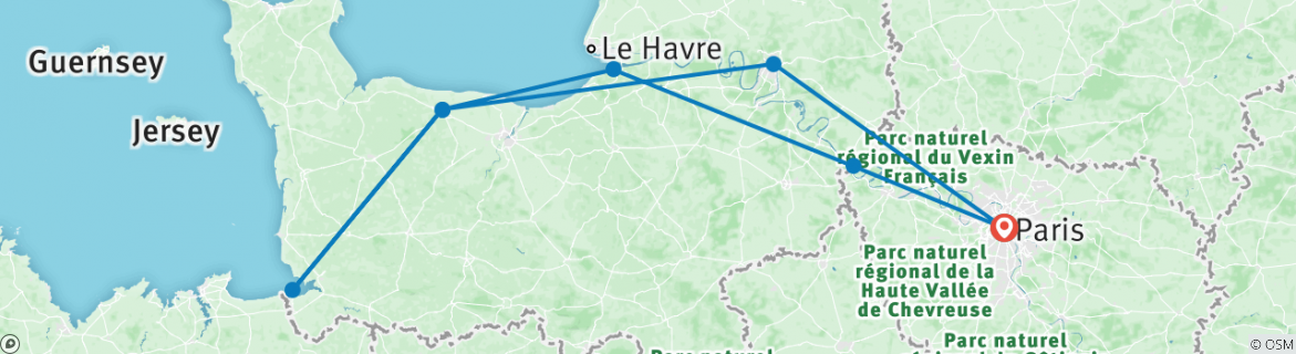 Image of a map showing the route of the tour