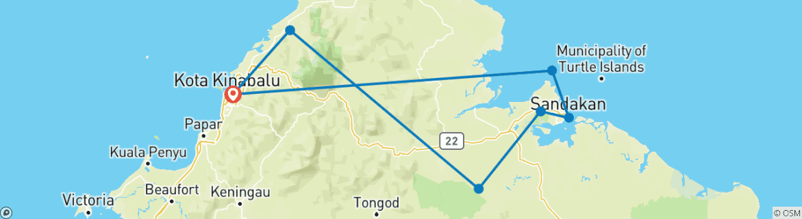 Image d'une carte montrant l'itinéraire du circuit