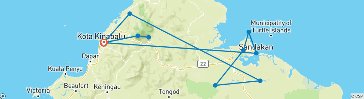 Image d'une carte montrant l'itinéraire du circuit