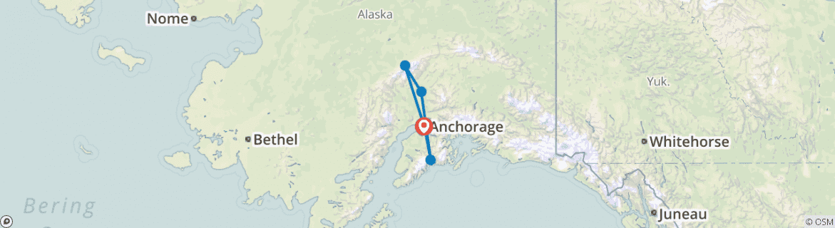 Image of a map showing the route of the tour
