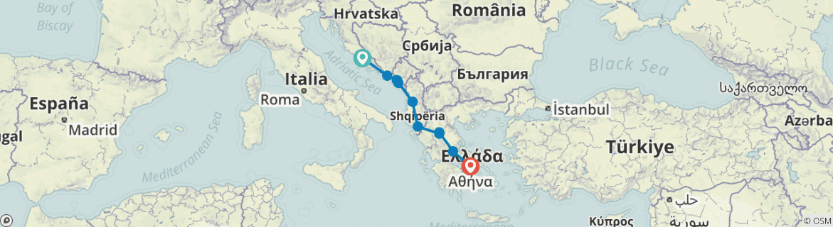 Image of a map showing the route of the tour