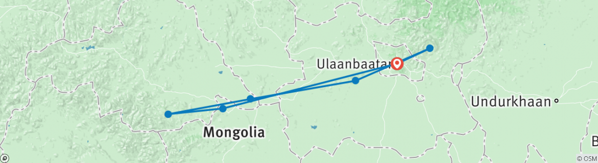 Image of a map showing the route of the tour