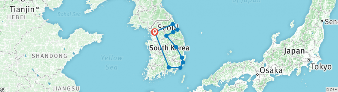 Image of a map showing the route of the tour