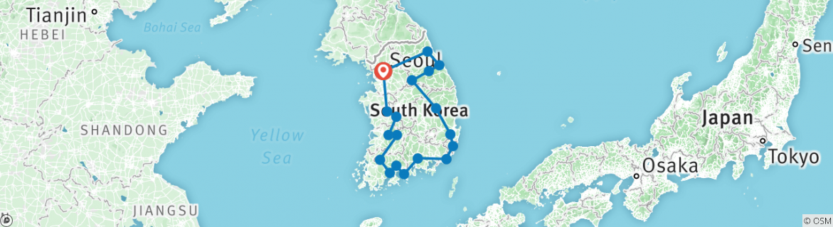 Image of a map showing the route of the tour