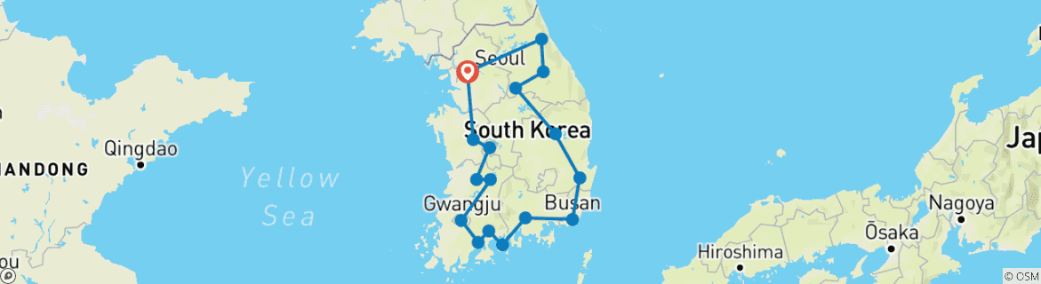 Image of a map showing the route of the tour