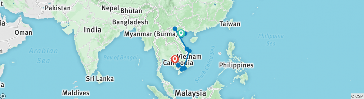 Image of a map showing the route of the tour