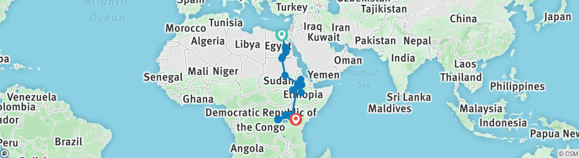 Image of a map showing the route of the tour