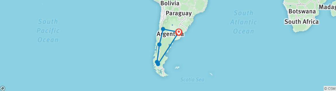Image of a map showing the route of the tour