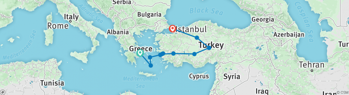 Image of a map showing the route of the tour