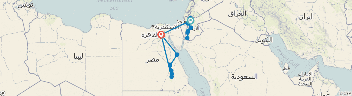 Image of a map showing the route of the tour