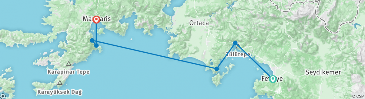 Image of a map showing the route of the tour