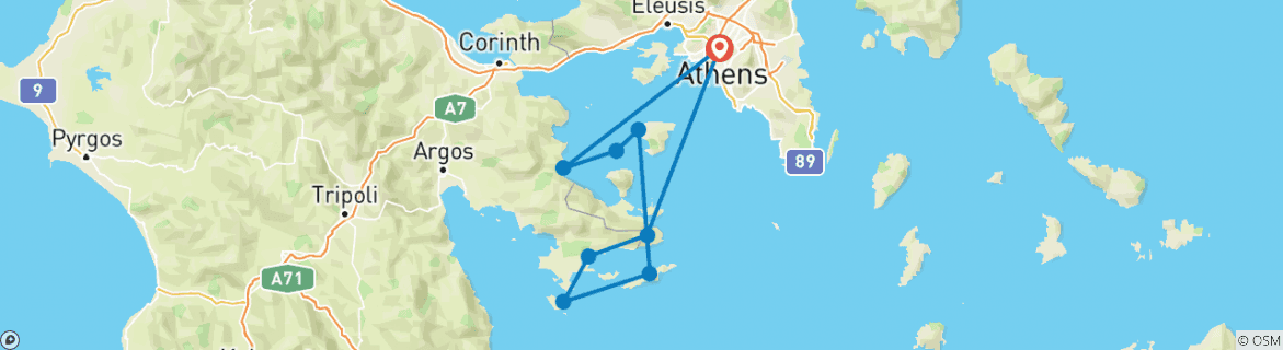 Image of a map showing the route of the tour