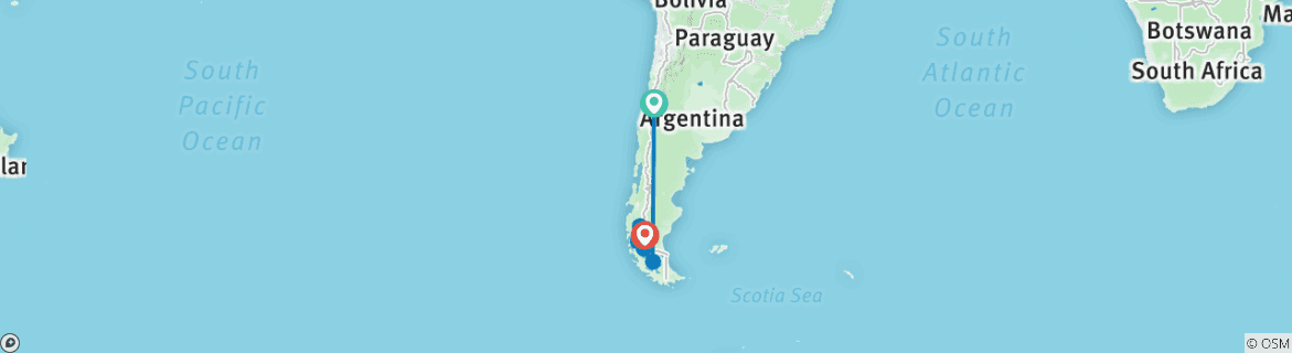 Image of a map showing the route of the tour