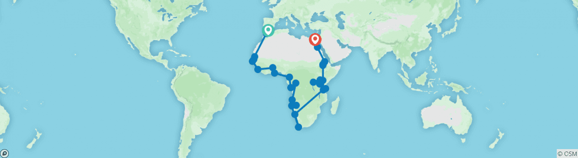 Image of a map showing the route of the tour