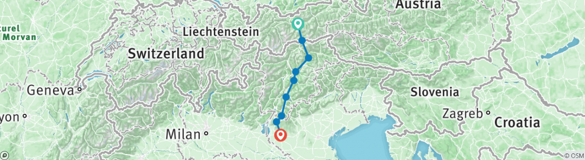 Karte mit der Reiseroute