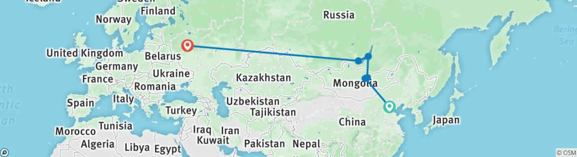 Image of a map showing the route of the tour