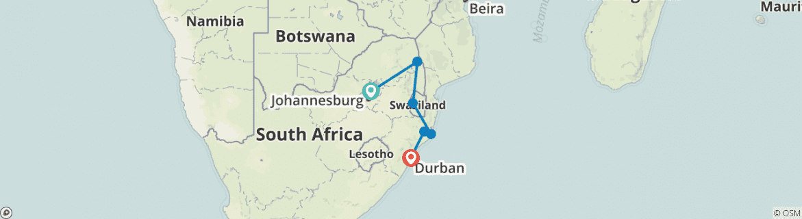Image of a map showing the route of the tour