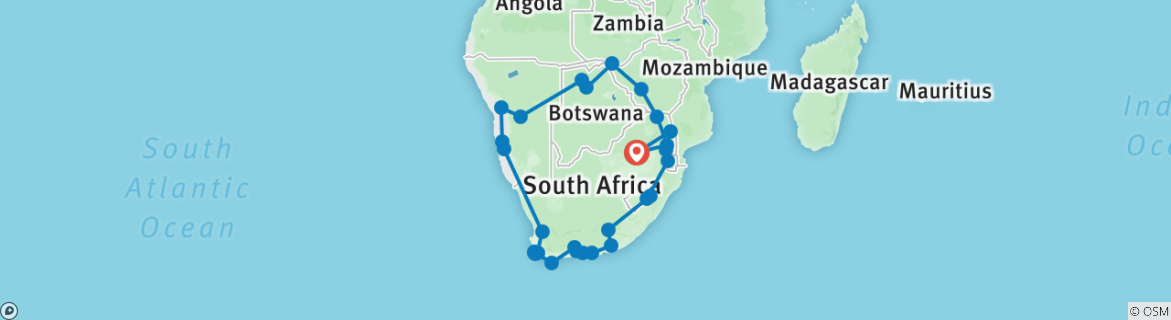 Image of a map showing the route of the tour