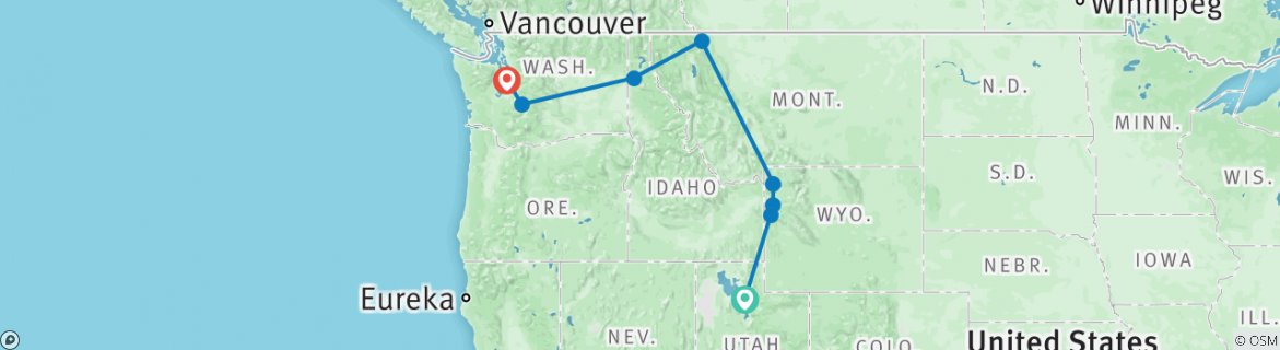 Image of a map showing the route of the tour