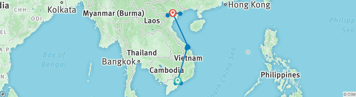 Image of a map showing the route of the tour