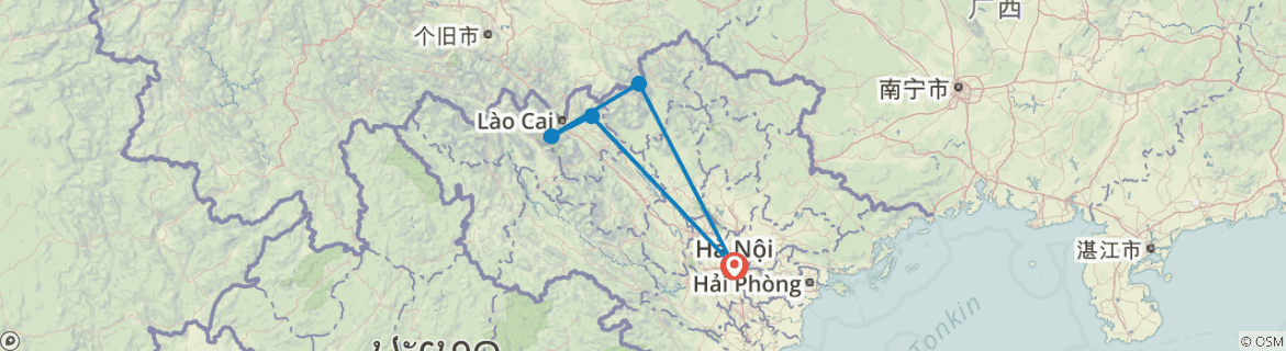 Image of a map showing the route of the tour