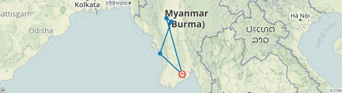 Image of a map showing the route of the tour