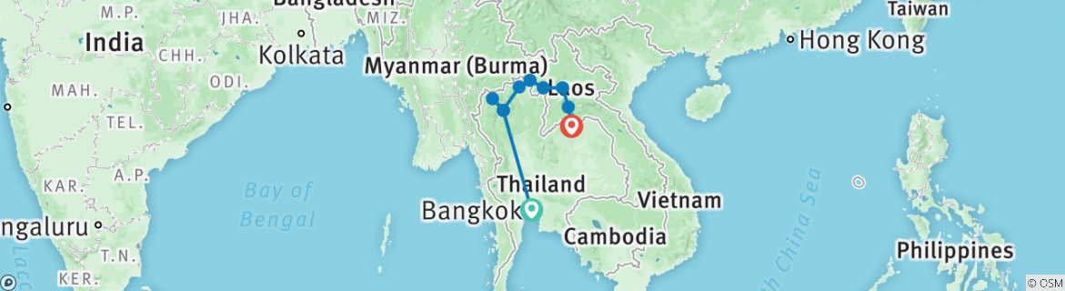 Image of a map showing the route of the tour