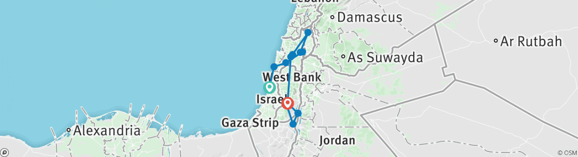 Image of a map showing the route of the tour