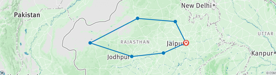 Image of a map showing the route of the tour