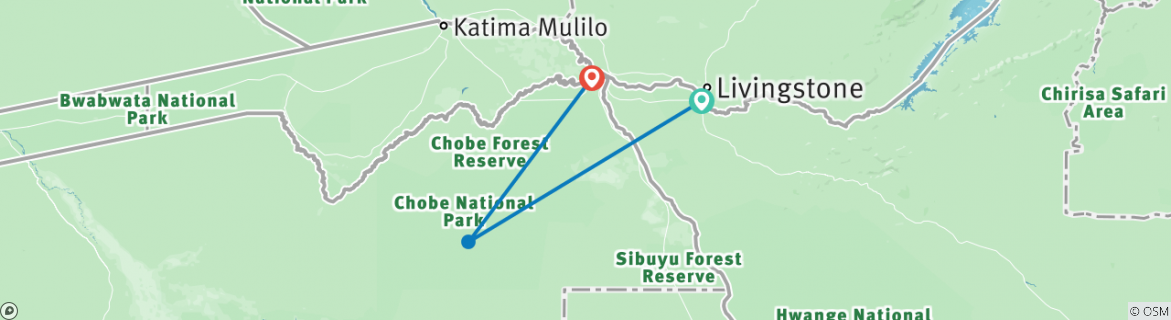 Image of a map showing the route of the tour
