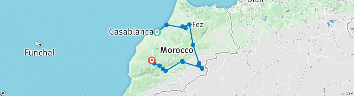 Image of a map showing the route of the tour