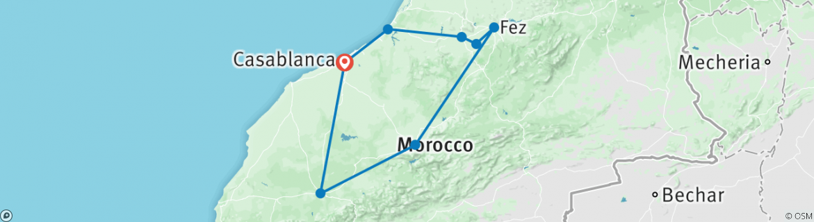 Image of a map showing the route of the tour