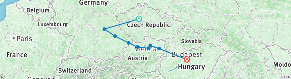 Image of a map showing the route of the tour