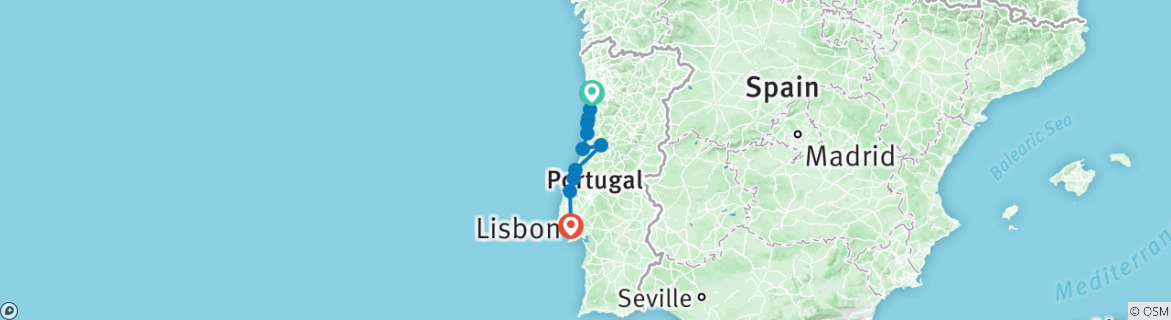 Image of a map showing the route of the tour