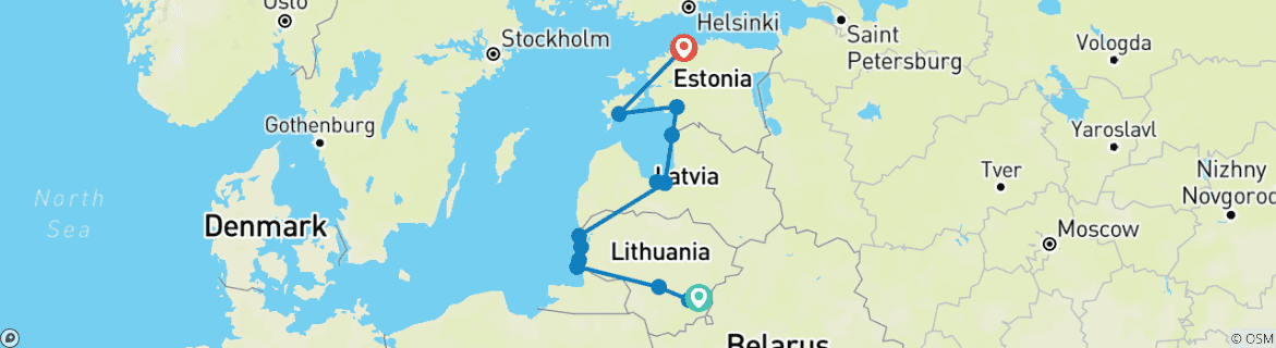 Image d'une carte montrant l'itinéraire du circuit