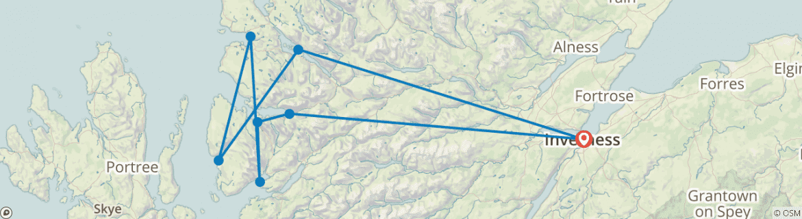 Image of a map showing the route of the tour