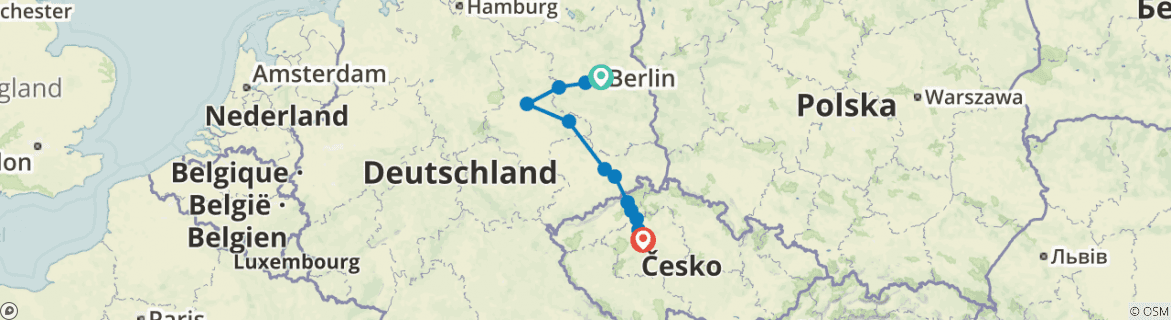 Image of a map showing the route of the tour