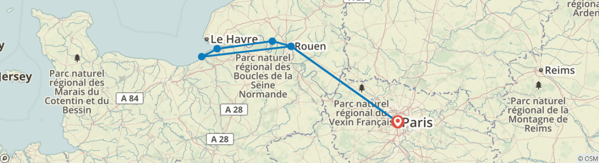Image of a map showing the route of the tour
