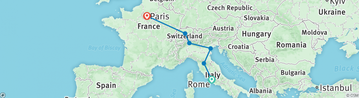 Image of a map showing the route of the tour