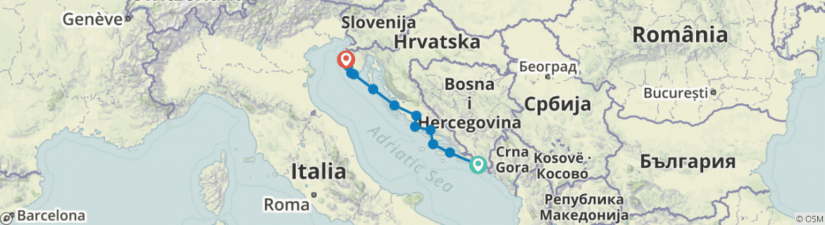 Image of a map showing the route of the tour